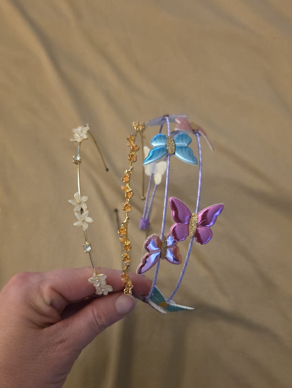 Kids Butterfly and Floral Headband Set - Purple, Blue, Gold, Cream